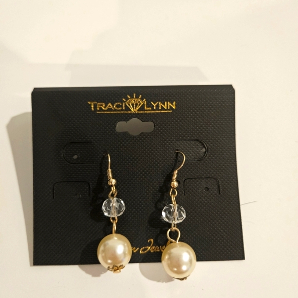 Traci Lynn Gold and Crystal Pearl Earrings